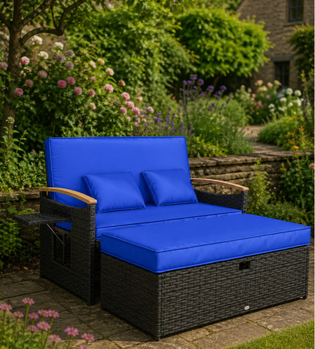 Rattan garden daybed - rattan, outdoor