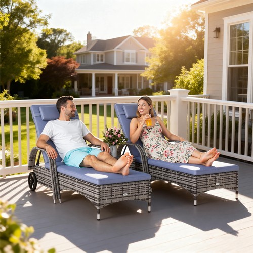 Rattan sun lounger set - lounger,