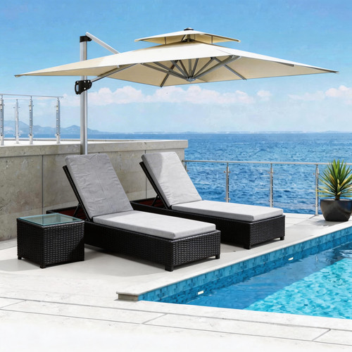 3pcs rattan reclining sun - 3pcs,